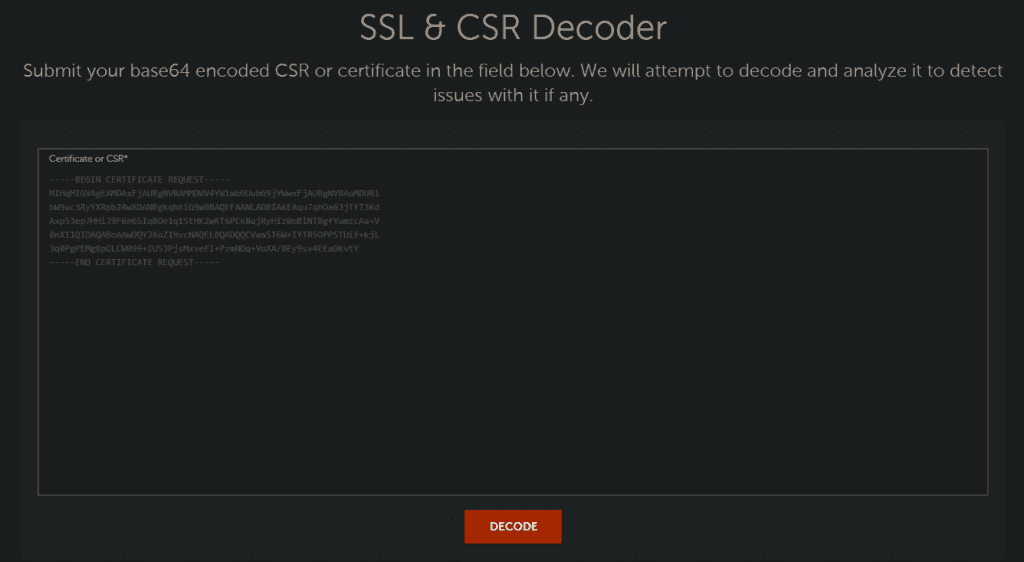 An image of submitting input in SSL & CSR decoder to decode