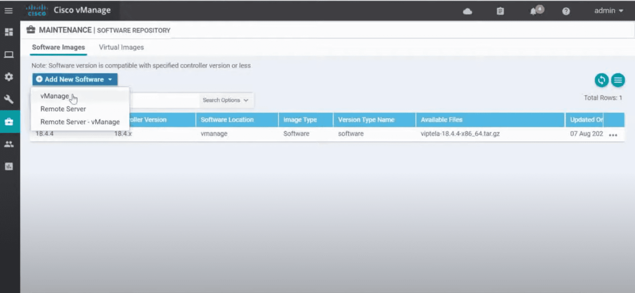 Adding the Upgrade image to the Cisco vManage Software