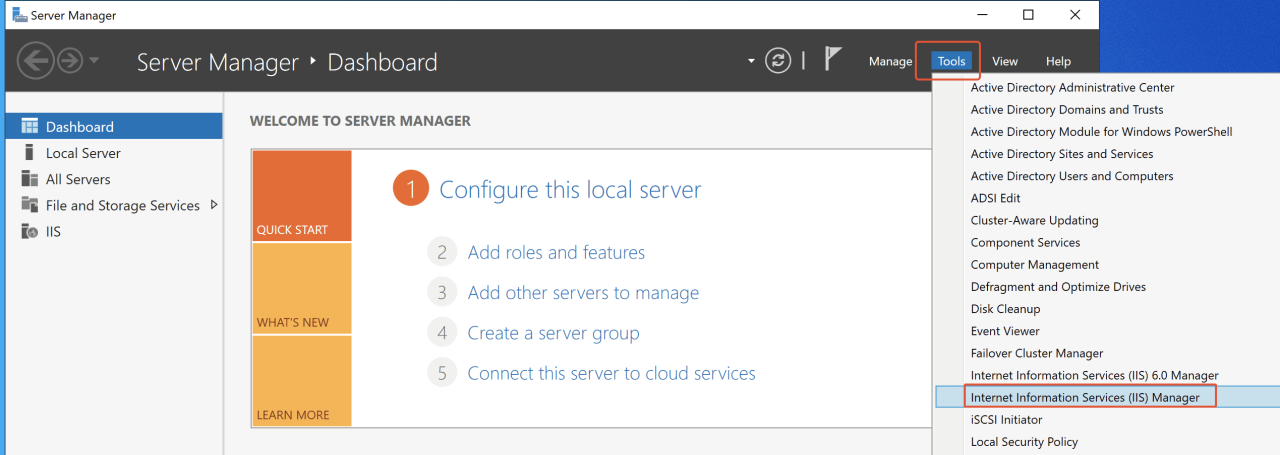 An image to open 'IIS Manager' from 'Server Manager' (1)