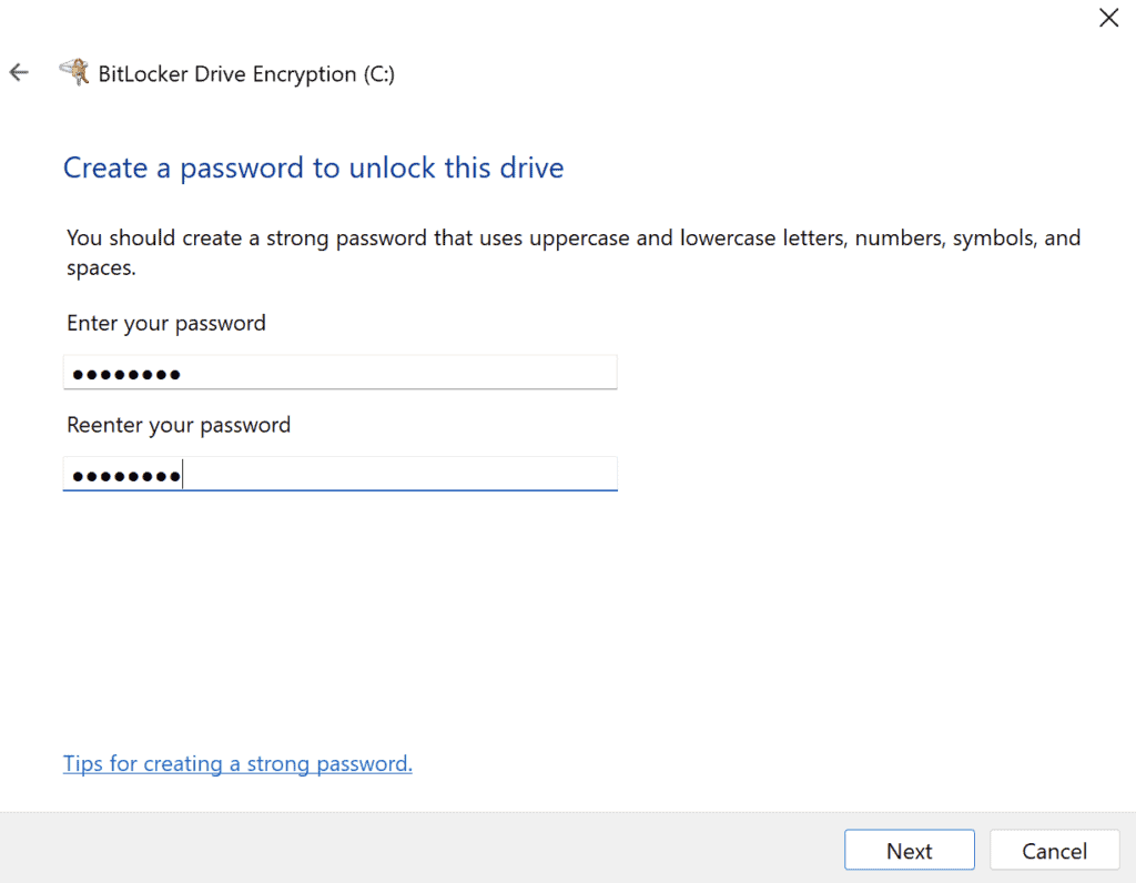 An image to set a password to unlock system during the startup