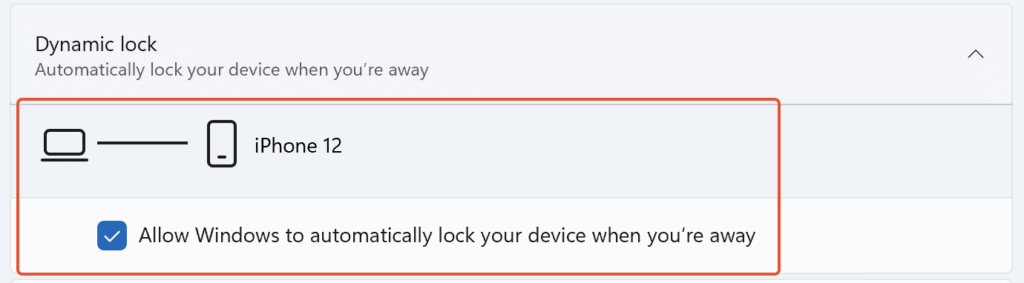 An image to view 'Dynamic lock' configuration status