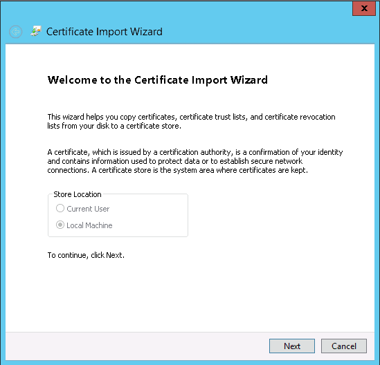Certificate import wizard from MMC