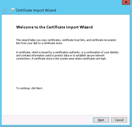 Certificate import wizard