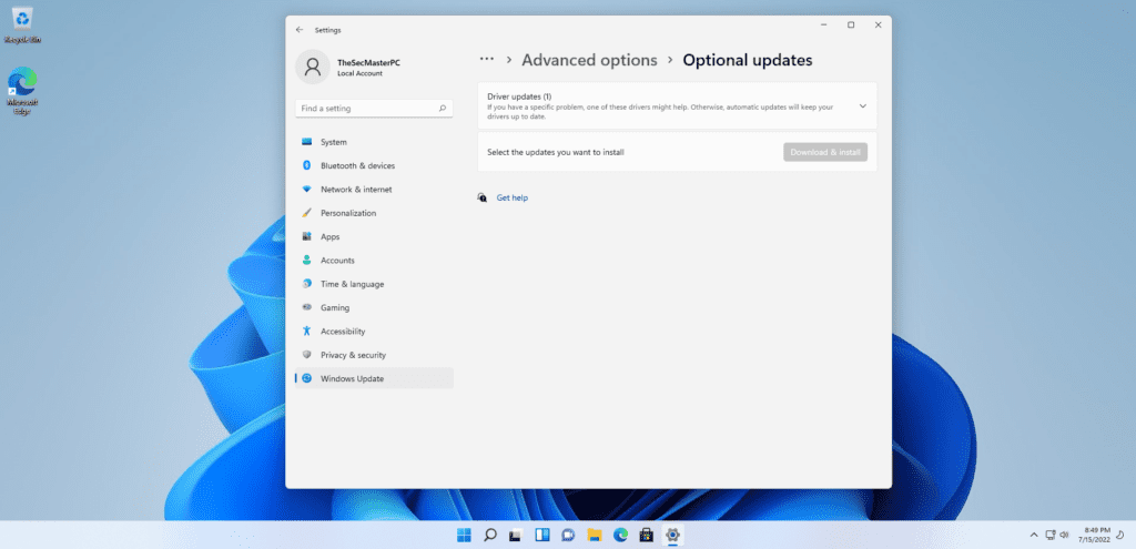 Driver Updates on Windows Update page