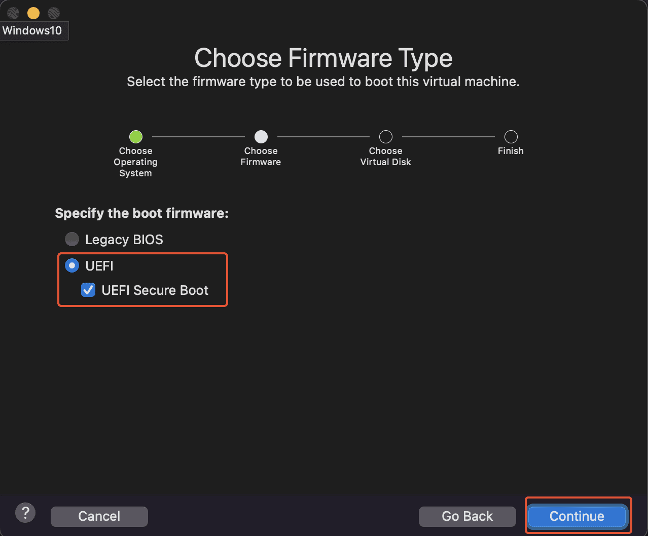 Choose Firmware Type to Boot the Virtual Machine