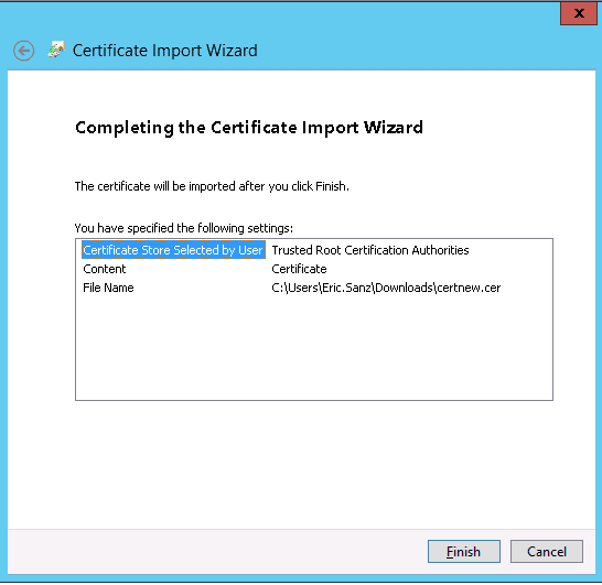 Complete the import root CA certificate process