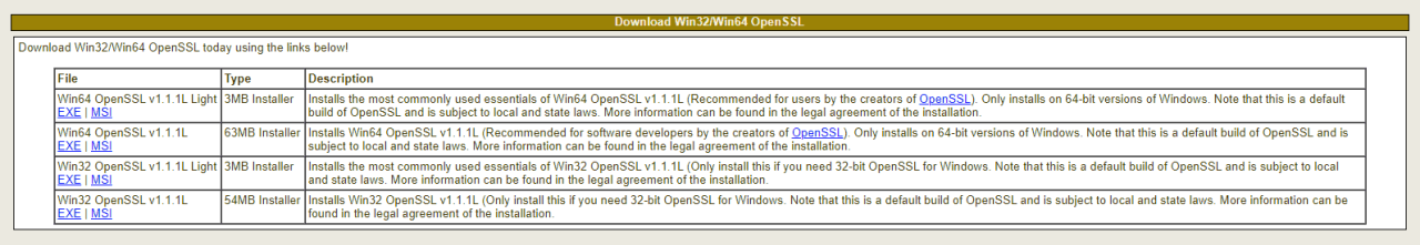 Download the OpenSSL installer for Windows