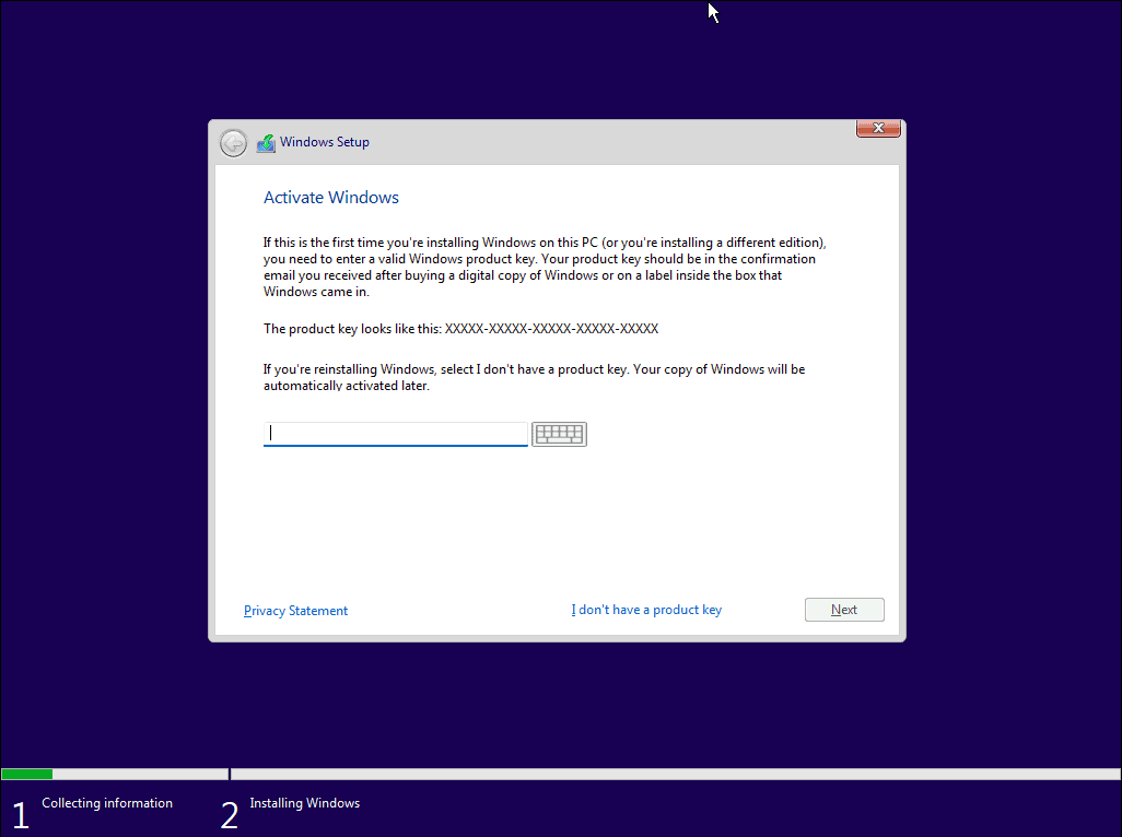 Enter Windows 11 product key