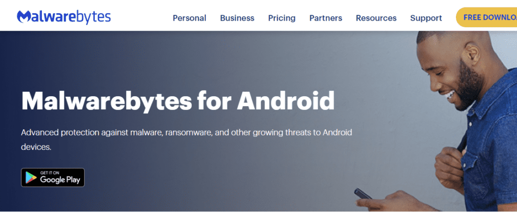 Home page of Malwarebytes for Android