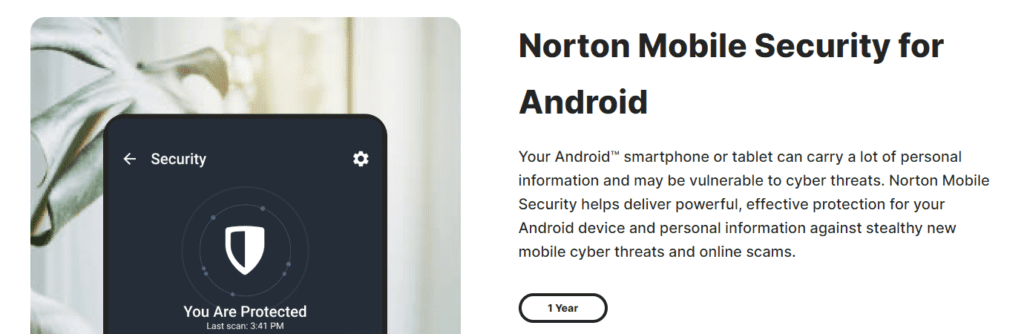Home page of Norton Mobile Security