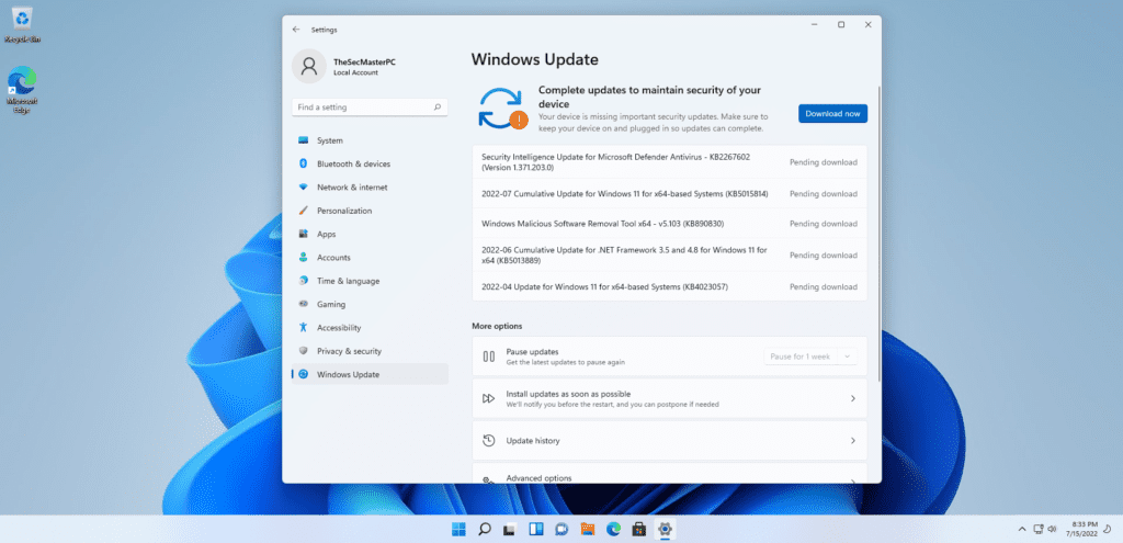 Windows Update screen