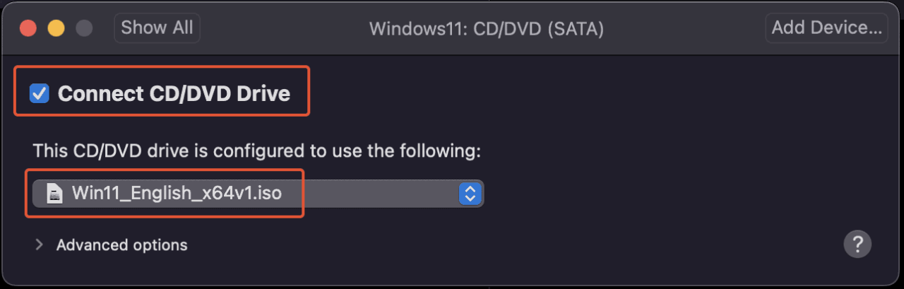 Import Windows 11 ISO image to CD_DVD(SATA on VMWare Fusion