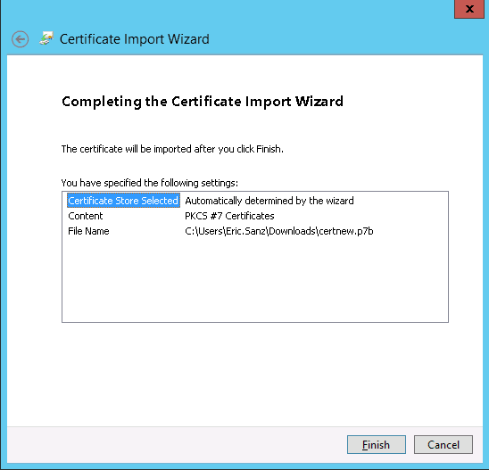 Import root CA certificate finish