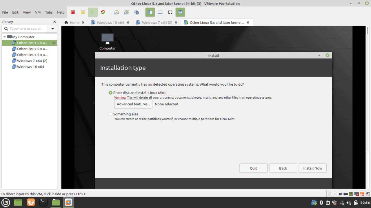 Select drive partition to install Linux Mint