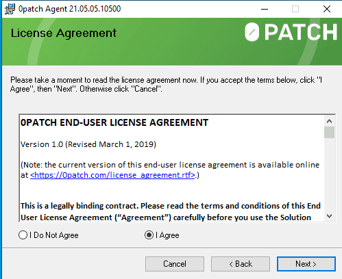 Opatch agent- Accept License agreement