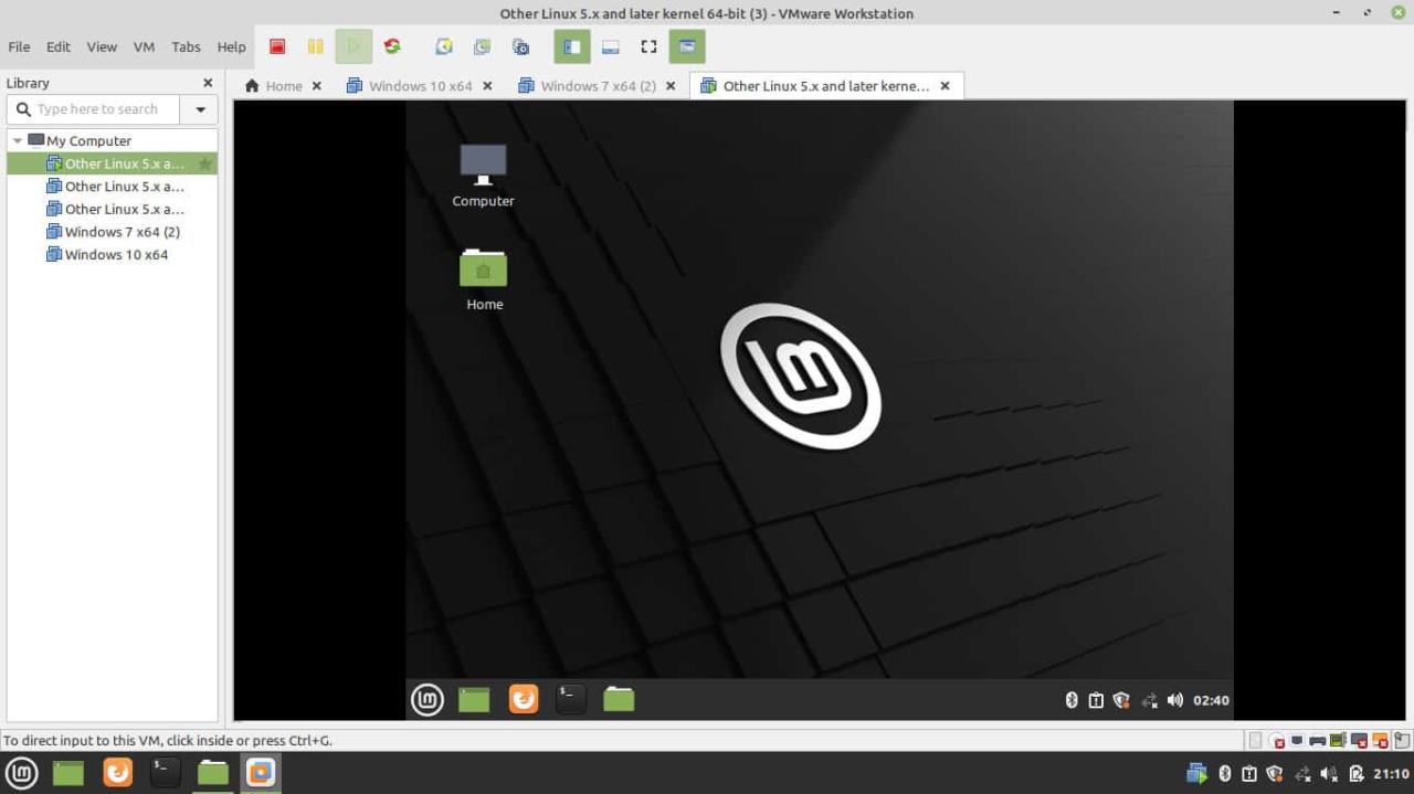 Procedure to install Linux Mint on VMWare Workstation finished
