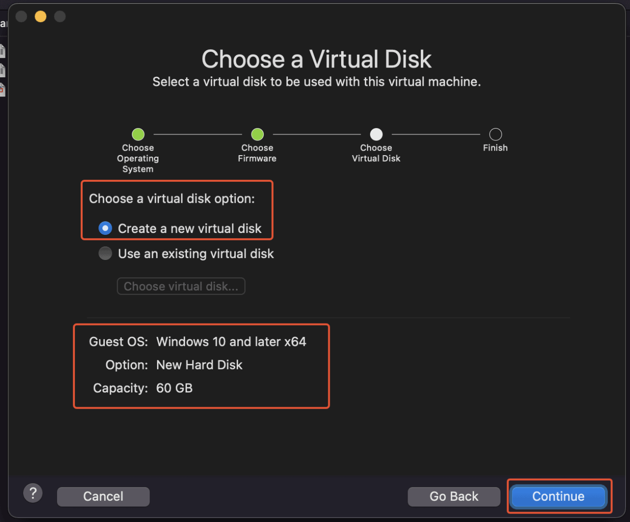 Select Virtual Disk to be Used in this Virtual Machine