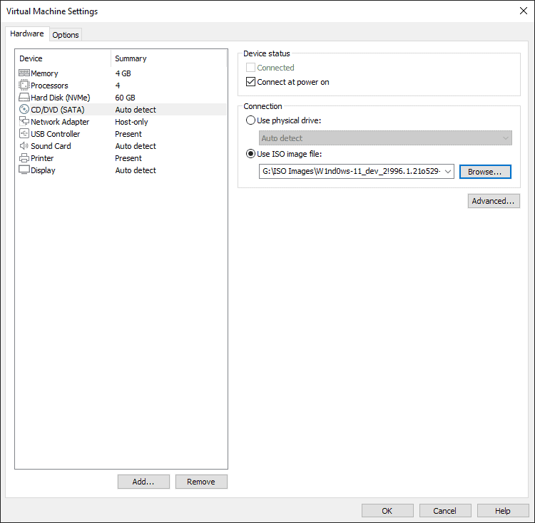 Select the ISO image to boot the VM