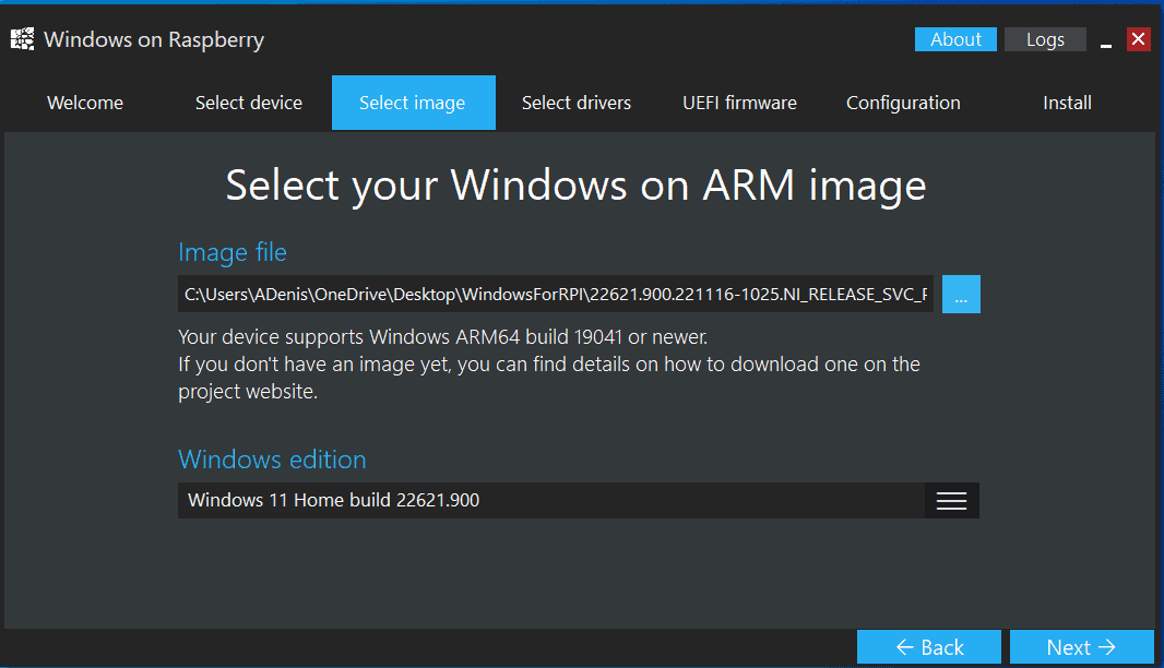 Select the Windows ISO image