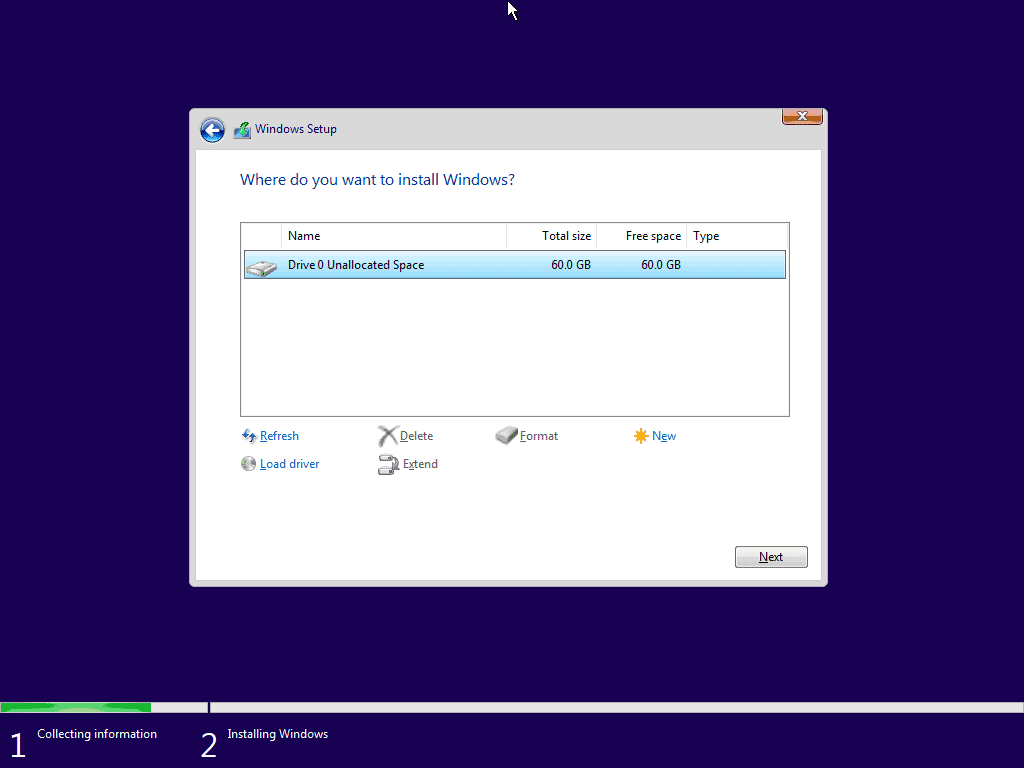 Select the installation disk to install Windows 11