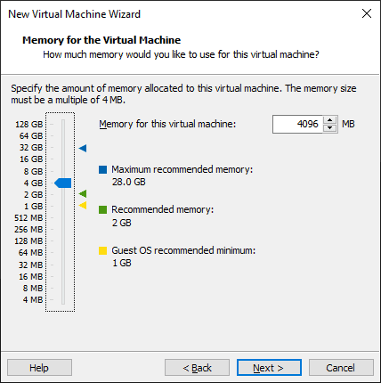 Set the Memory for the virtual machine