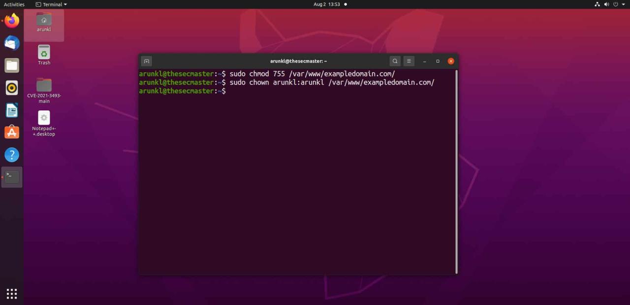 Set the permission and ownership of a directory in Ubuntu