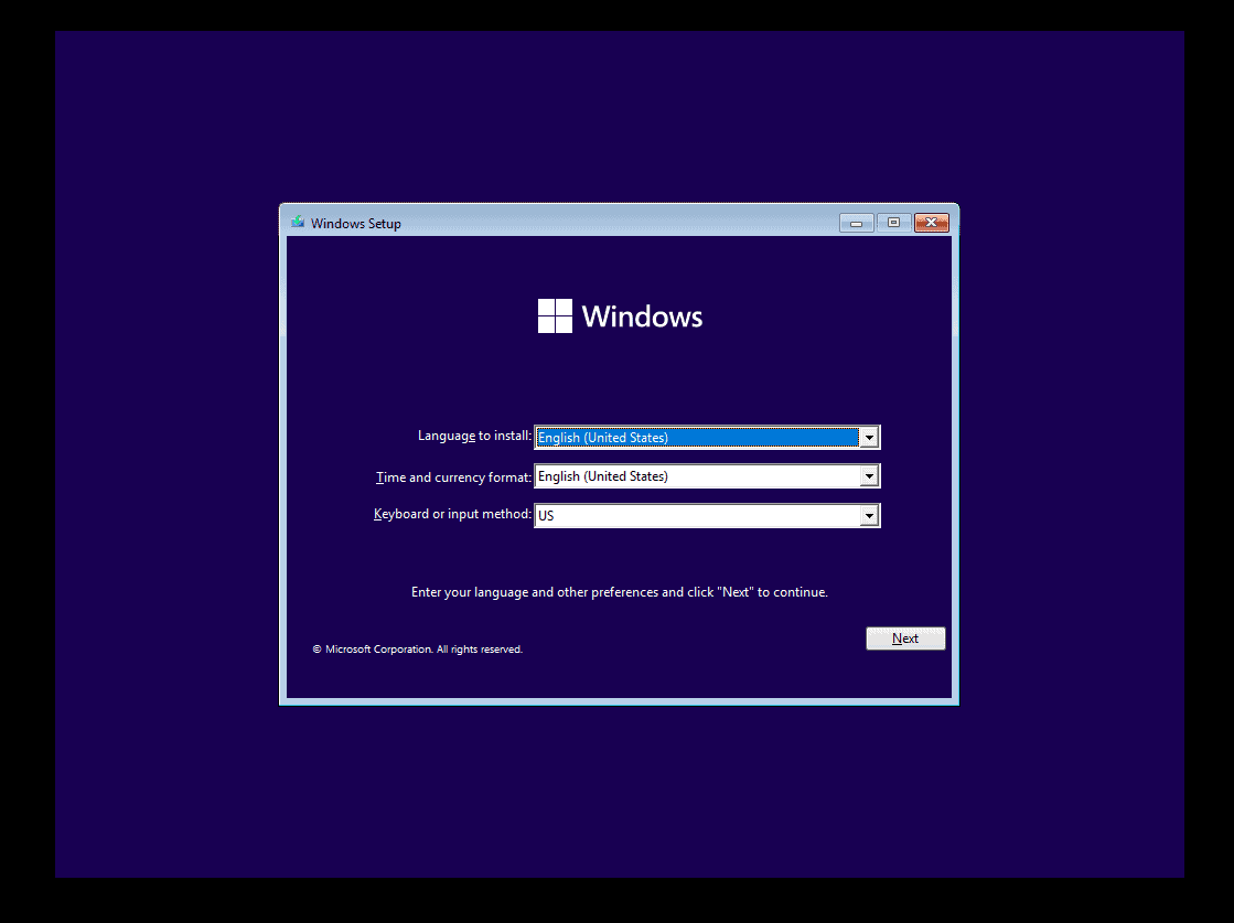 Windows 11 installation wizard