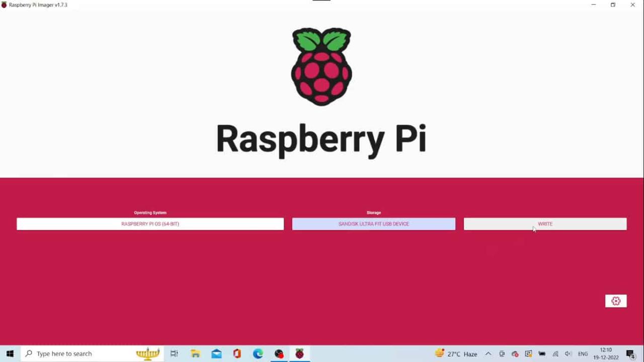 Write the Raspberry Pi OS image to the storage