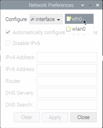 select the network interface in Raspberry Pi
