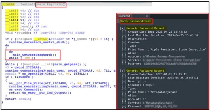 Keychain password extraction by AMOS Malware