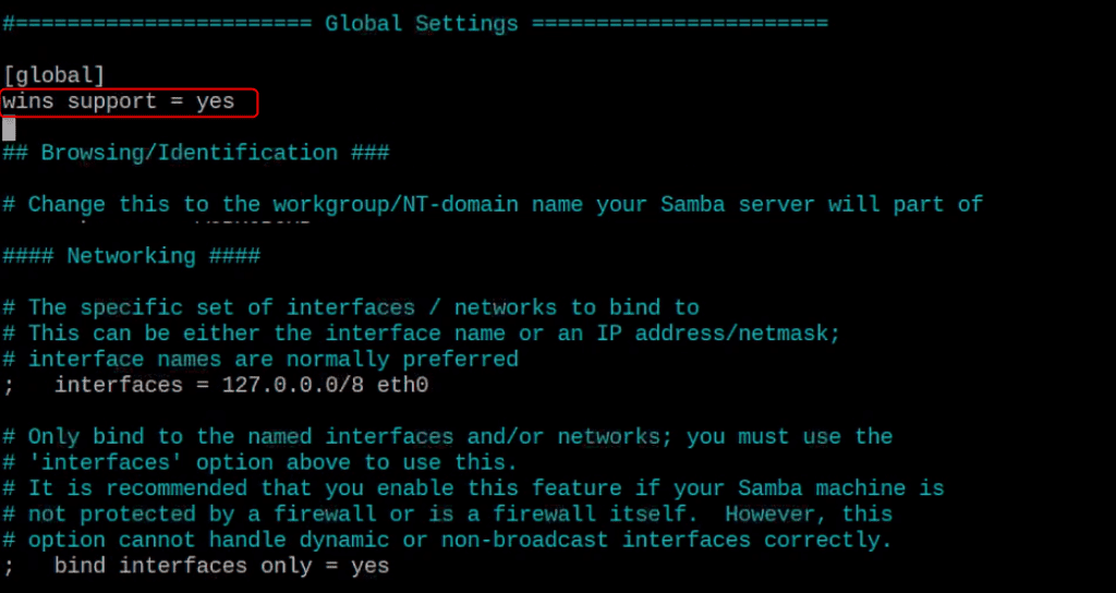 The global settings of smb.conf file