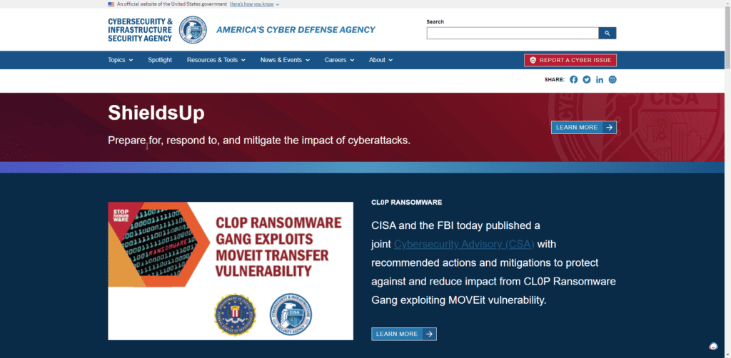 Cybersecurity and Infrastructure Security Agency (CISA) Web sitte
