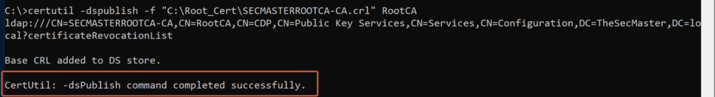 Command to publish CRL into Active Directory