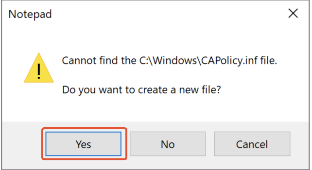 Prompt creating CAPolicy.inf file and updating the configuration