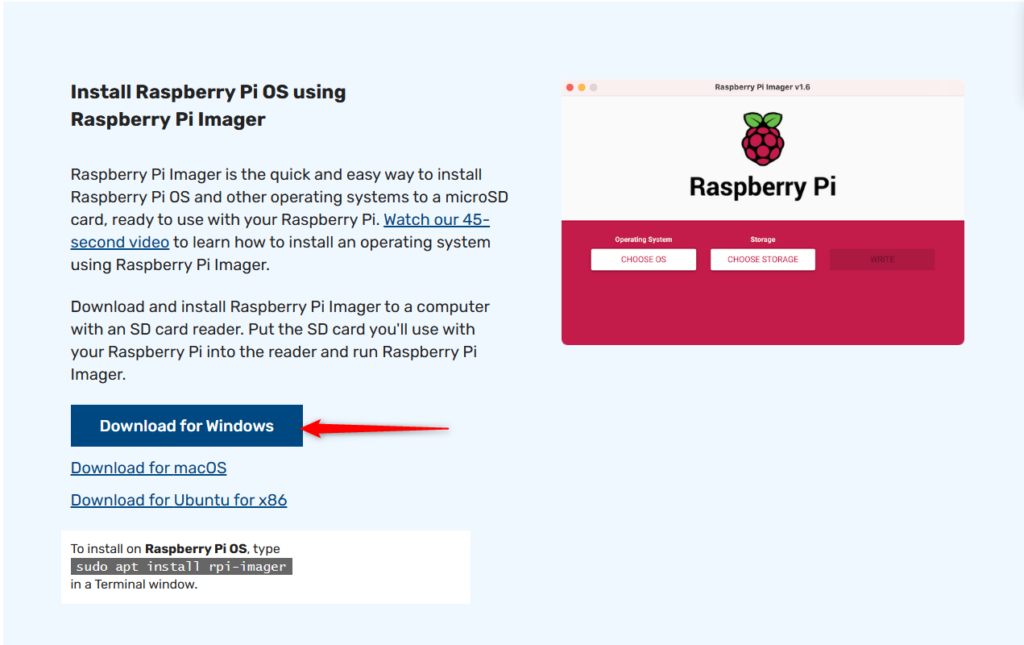 Raspberry Pi Imager Download page