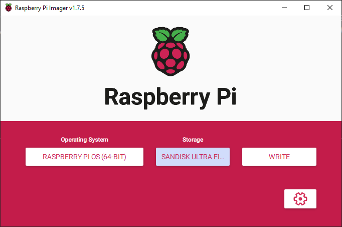 Raspberry Pi Imager selected OS and Drive