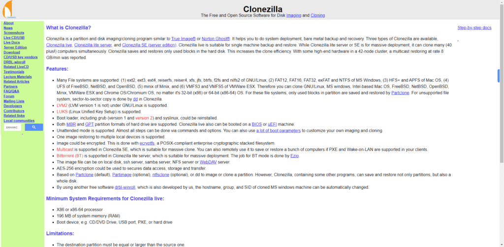 Clonezilla home Page