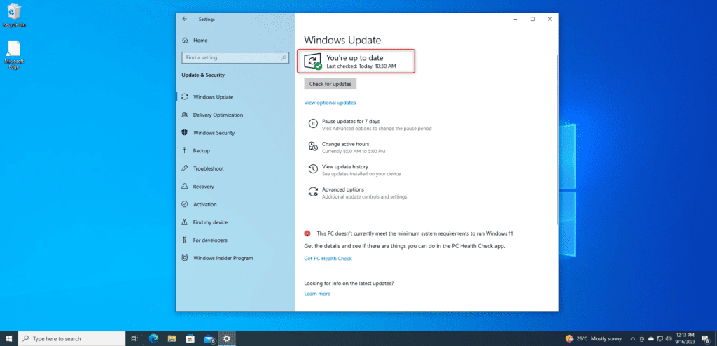 Installation of KB5030211 on Windows 10