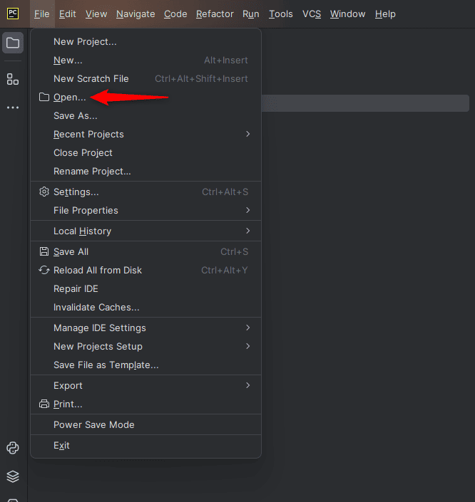 Open project in PyCharm