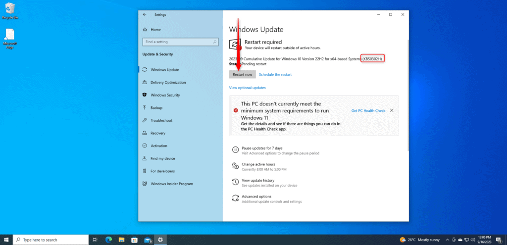 Restart to Install KB5030211 on Windows 10